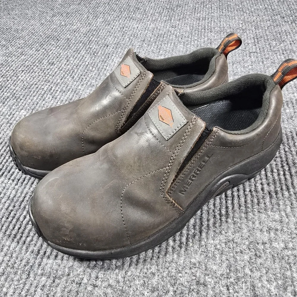 Merrell Jungle Moc Work Shoes Mens Size‎ 8.5 Brown Slip-On Safety Toe J099319